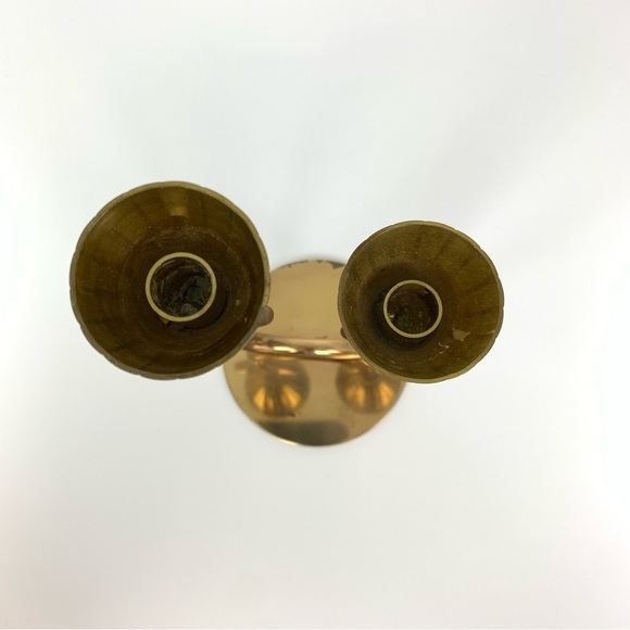 Ystad Metall Brass Candle Holder Flower Tulip 2 Arms Sweden MCM Vtg Scandinavian - Picture 6 of 10